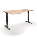 Höj och sänkbart hörnskrivbord Atlanta, vänster, LxB 1800x1200 mm, björk/svart