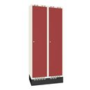 Klädskåp Sonesson, BxDxH 800x550x1900 mm, sockel, 2 dörrar i 2 skåp, mörkröd/vit