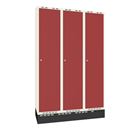 Klädskåp Sonesson, BxDxH 1200x550x1900 mm, sockel, 3 dörrar i 3 skåp, mörkröd/vit