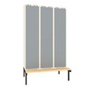 Klädskåp Sonesson, BxDxH 1200x550x1900 mm, bänkstativ, 3 dörrar i 3 skåp, grå/vit