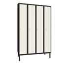 Klädskåp Sonesson, BxDxH 1200x550x1900 mm, benstativ, 4 dörrar i 4 skåp, vit/svart