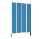 Klädskåp Sonesson, BxDxH 1200x550x1900 mm, benstativ, 4 dörrar i 4 skåp, blå/vit