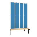 Klädskåp Sonesson, BxDxH 1200x550x1900 mm, bänkstativ, 4 dörrar i 4 skåp, blå/vit