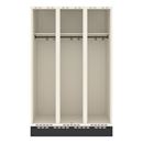 Klädskåp Sonesson, BxDxH 1200x550x1900 mm, sockel, 3 dörrar i 3 skåp, mörkröd/vit