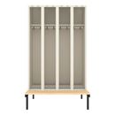 Klädskåp Sonesson, BxDxH 1200x550x1900 mm, bänkstativ, 4 dörrar i 4 skåp, blå/vit