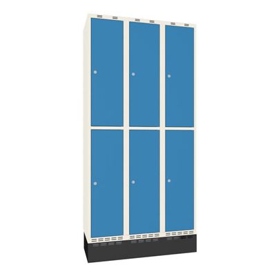 Klädskåp Sonesson Flex, 6 dörrar i 3 skåp, BxD 300x550 mm/skåp, blå/vit