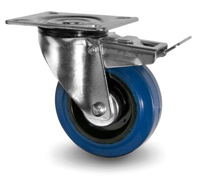 Industrihjul med elastisk gummibana Ø100x35 mm, länkhjul med broms