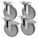 Utbyte till grå termogummihjul, 4 länkhjul varav 2 med broms