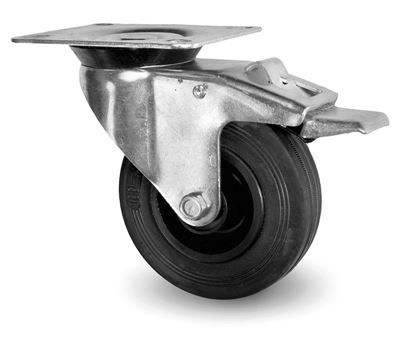 Industrihjul av gummi Ø 100x30 mm, länkhjul med broms