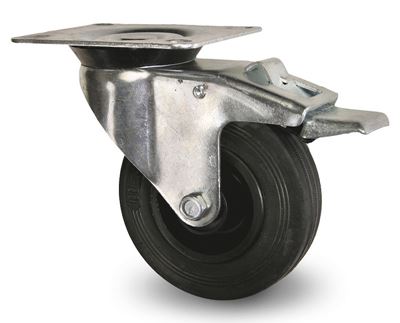 Industrihjul av gummi Ø 160x40 mm, länkhjul med broms