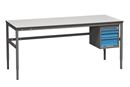 Arbetsbord Embla med 3-lådig hurts, 2000x600 mm, grå laminat