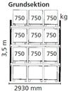 Pallställ Space grundsektion, B1100xH3500 mm för 12 pallar, 750 kg/pall, max 9000 kg/sektion