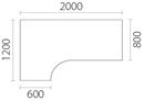 Skrivbordsskiva Hörna, vänster, LxB 2000x1200 mm, bok
