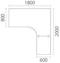 Skrivbordsskiva 3-pelare, höger, LxB 1800x2000 mm, bok