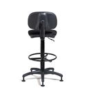 Arbetsstol Potos, hög, med glidfot och fotring, svart tyg