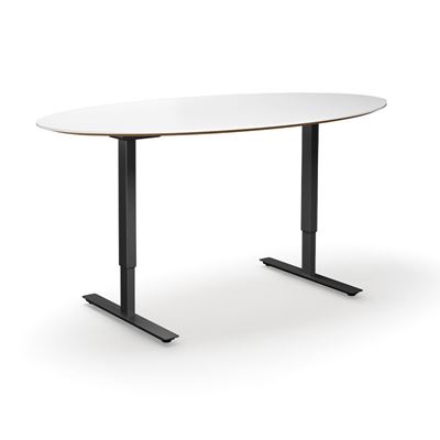 Höj och sänkbart konferensbord Trend, elips, LxB 1900x1000 mm, vit/svart, 6 platser