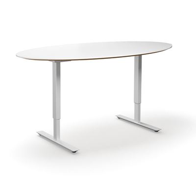 Höj och sänkbart konferensbord Trend, elips, LxB 1900x1000 mm, vit/vit, 6 platser