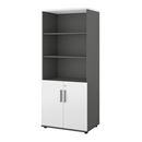 Bokhylla Portland, BxDxH 800x420x1845 mm, mörkgrå/vit, med dörrar, dörrhöjd 700 mm