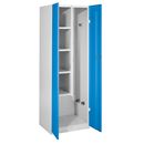 Plåtskåp med 4 hyllplan och 1 verktygsavdelning, ljusblå, BxDxH 600x500x1800 mm