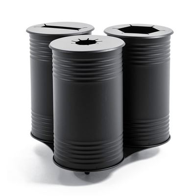 Avfallsbehållare Tin, H 600 mm, hjul, trippel, med lock, svart