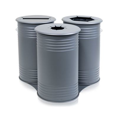 Avfallsbehållare Tin, H 600 mm, hjul, trippel, med lock, grå
