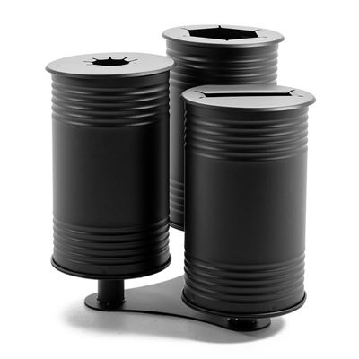 Avfallsbehållare Tin, H 590/650/700 mm, pelarfot, trippel, med lock, svart