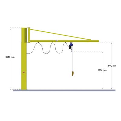 Pelarsvängkran med eltelfer Donati, kap 1000 kg, Arm 3000 mm, inkl montageplatta