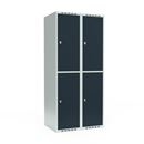 Klädskåp Fydor SMG, BxDxH 800x550x1752 mm, 4 dörrar i 2 skåp, plant tak, antracit/ljusgrå