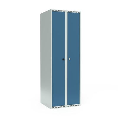 Klädskåp Fydor SMC med pardörr, 1 plats 300+300 mm, plant tak, blå/ljusgrå