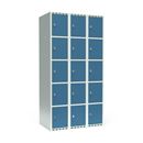 Elevskåp Fydor SMG, BxDxH 900x550x1752 mm, 15 dörrar i 3 skåp, plant tak, blå/ljusgrå