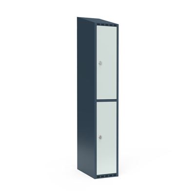Klädskåp Fydor SMG, 300x 550x1900 mm, 2 dörrar i 1 skåp , sluttande tak, ljusgrå/grå