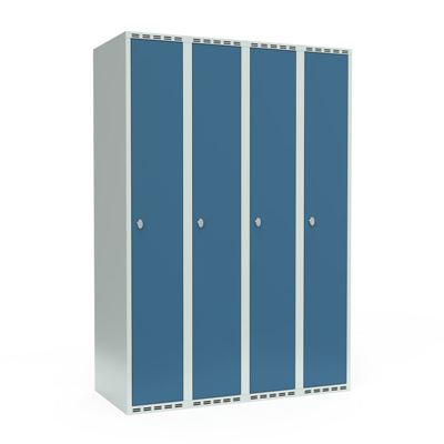 Klädskåp Fydor SMG, BxDxH 1200 x550x1752 mm, 4 dörrar i 4 skåp, plant tak, blå/ljusgrå