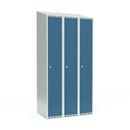 Klädskåp Fydor SMG, 900x 550x1900 mm, 3 dörrar i 3 skåp , sluttande tak, blå/ljusgrå