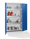 Kemikalieskåp Tom, med 4 tråghyllor, dörrar gentianblå