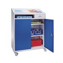 Verktygsskåp med skrivpulpet Gustav, HxBxD 1220 x 915 x 457 mm, ljusgrå / gentianablå, från 3 st