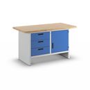 Verktygsbänk Halvar, 3 lådor, 1 dörr, bredd 1500 mm, ljusgrå / gentianblå