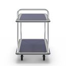 Rullvagn Mateo, 2 hyllplan med glidskydd, 1 skjutbygel, lastkapacitet 250 kg, stötskyddsprofil