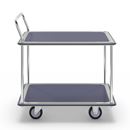 Rullvagn Mateo, 2 hyllplan med glidskydd, 1 skjutbygel, lastkapacitet 250 kg, stötskyddsprofil