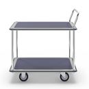 Rullvagn Mateo, 2 hyllplan med glidskydd, 1 skjutbygel, lastkapacitet 250 kg, stötskyddsprofil