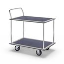 Rullvagn Mateo, 2 hyllplan med glidskydd, 1 skjutbygel, lastkapacitet 250 kg, stötskyddsprofil