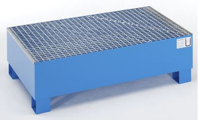 Uppsamlingskärl Moa, LxBxH 1200 x 800 x 360 mm, utan certifikat, pulverlackerat i blått, med gallerdurk