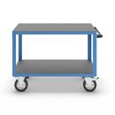 Bordsvagn Industri, 2 hyllplan av plywoodskivor med halkfri yta, hyllplan 1250 x 800 mm, stativ ljusblått