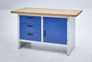 Verktygsbänk Halvar, 3 lådor, 1 dörr, bredd 1500 mm, ljusgrå / gentianblå