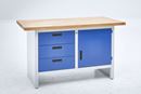 Verktygsbänk Halvar, 3 lådor, 1 dörr, bredd 1500 mm, ljusgrå / gentianblå