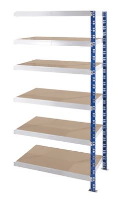 Lagerhylla Jolene, hyllplan spånskivor, HxBxD 1976 x 1025 x 500 mm, utbyggnadssektion