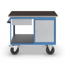 Verktygsvagn Ingvar, 1 skåp, 1 låda, stomme i ljusblått, fronter i vit aluminium