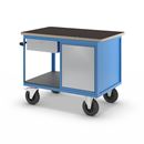 Verktygsvagn Ingvar, 1 skåp, 1 låda, stomme i ljusblått, fronter i vit aluminium