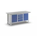 Arbetsbänk Henning, skivans tjocklek 1850 mm, 4 lådor, 2 dörrar, stålplåtsskiva