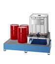 Uppsamlingskärl Rufus, för 2 x 1000 l-containertank, 1 tappningsenhet, pulverlackerad, blå RAL 5012