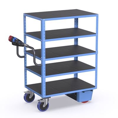 Eldriven hyllvagn CustomLine, 5 hyllplan, antracitgrå RAL 7016, elastisk gummi